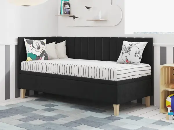 INTARO A9 pojedyncze łóżko tapicerowane z pojemnikiem 70x200,  zagłowie i osłona boczna