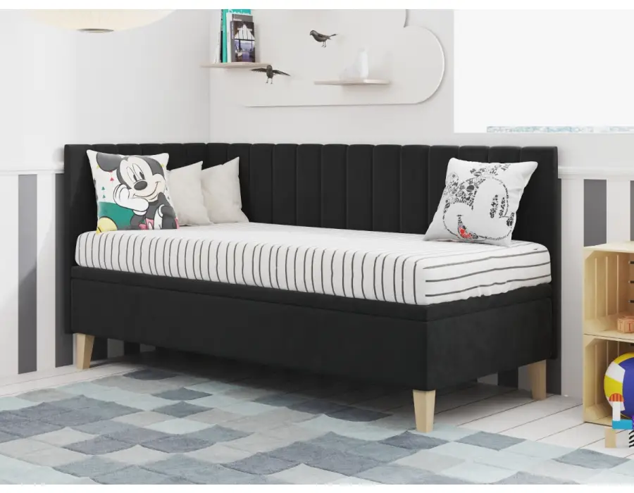 INTARO A9 pojedyncze łóżko tapicerowane  z pojemnikiem 100x200, zagłowie i osłona boczna