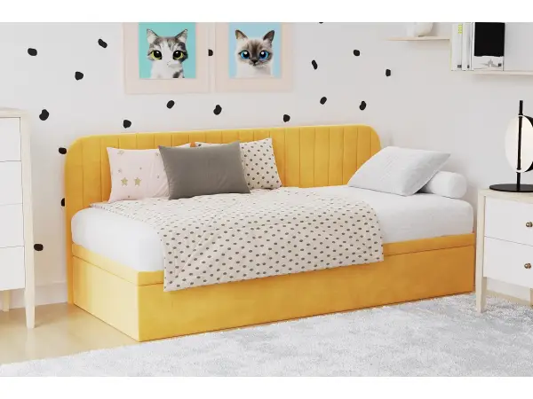 Pojedyncze, wygodne łóżko ANTOŚ 1R 120x200 tapicerowane z pojemnikiem