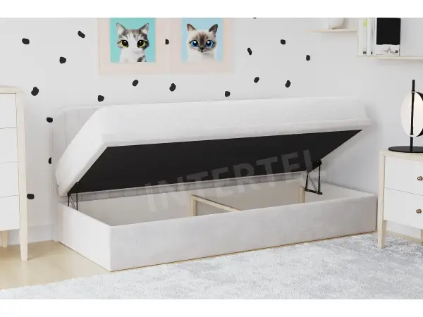 Pojedyncze, wygodne łóżko ANTOŚ 1R 80x200 tapicerowane z pojemnikiem do pokoju młodzieżowego