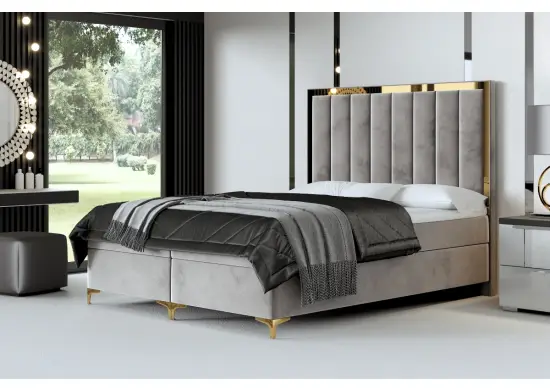 Łóżko do sypialni BAHAMA 1M 140x200 złote listwy, wygodne z materacem