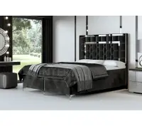 Eleganckie łóżko kontynentalne 140x200 BERLIN 1M zagłowie tapicerowane panelami z metalową ramą, wygodne z materacem