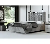 Duże, eleganckie łóżko kontynentalne 200x200 BERLIN 1M zagłowie tapicerowane panelami z metalową ramą, wygodne z materacem