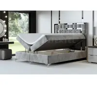 Eleganckie, dwuosobowe łóżko kontynentalne 160x200 BERLIN 1M zagłowie tapicerowane panelami z metalową ramą, wygodne z materacem