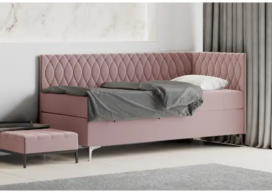 DIANA 2M pojedyncze łóżko tapicerowane z materacem 90x200 z pojemnikiem, nóżki metal