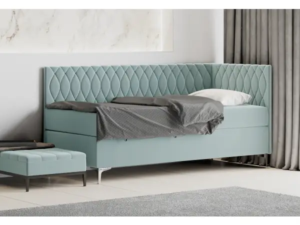 DIANA 2M pojedyncze łóżko tapicerowane z materacem 90x200 z pojemnikiem, nóżki metal