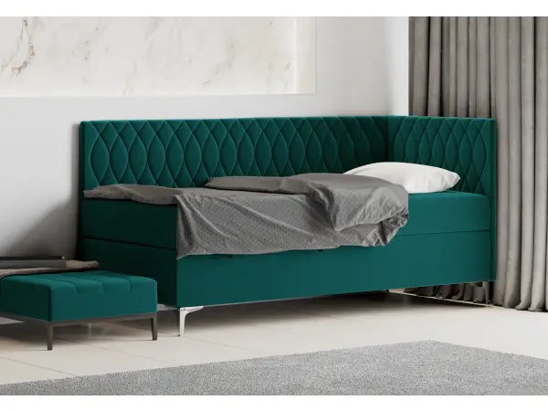 DIANA 2M pojedyncze łóżko tapicerowane z materacem 80x200 z pojemnikiem, nóżki metal