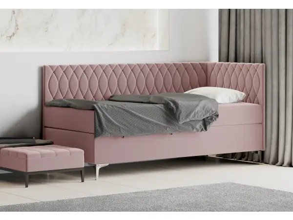 DIANA 2M pojedyncze łóżko tapicerowane z materacem 80x200 z pojemnikiem, nóżki metal