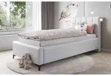 OD RĘKI ! IMPERIA S14 łóżko tapicerowane 80x200 w białej ekoskórze Madryt 920  z pojemnikiem + stelaż + siłowniki gazowe