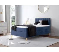 INTARO A10 młodzieżowe łóżko kontynentalne  z materacem 120x200 zagłowie tapicerowane z pionowymi przeszyciami, z pojemnikiem, nóżki dębowe