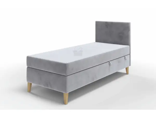 INTARO A10 łóżko kontynentalne z materacem 100x200 zagłowie tapicerowane z pionowymi przeszyciami, z pojemnikiem,  nóżki dębowe