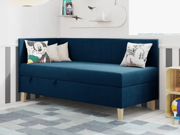 INTARO A16 pojedyncze łóżko tapicerowane 100x200  z zagłowiem i osłoną boczną z przeszyciami oraz pojemnikiem