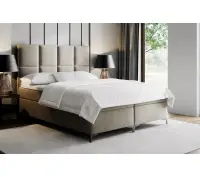 MEROO 4M łóżko kontynentalne 160x200 z pojemnikiem, wysokie zagłowie z przeszyciami, chromowane nóżki
