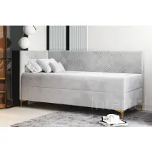 MATRIX 2M  nowoczesne łóżko tapicerowane dla nastolatka 100x200 z pojemnikiem i materacem, przeszycie X, nóżka złota chrom
