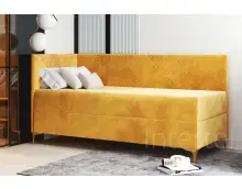 MATRIX 2M  nowoczesne łóżko tapicerowane dla nastolatka 120x200 z pojemnikiem i materacem, przeszycie X, nóżka złota chrom