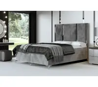 Eleganckie łóżko sypialniane kontynentalne 200x200 MEDIOLAN 1M zagłowie pionowe panele tapicerowane z metalową listwą ozdobną, wygodne z materacem