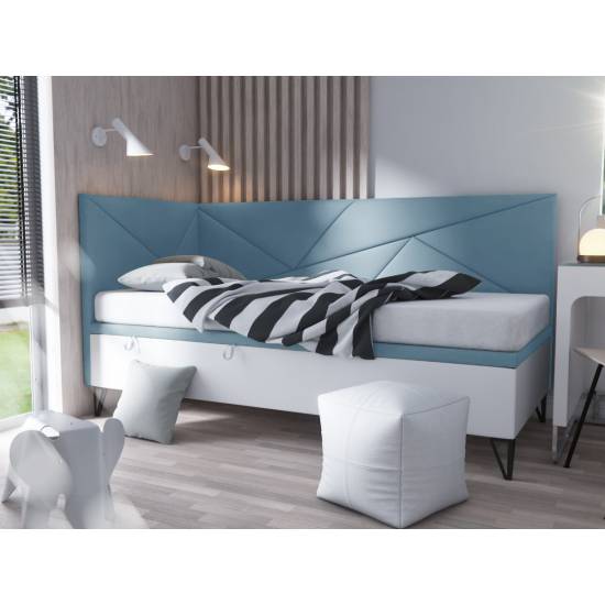 MEROO T5 łóżko z pojemnikiem lewe 90x200 biało niebieskie MAGIC VELVET 2260