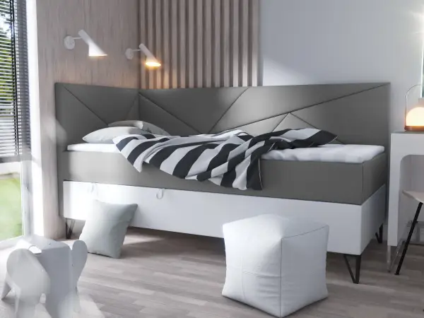 GEOMETRIC 3M łóżko młodzieżowe tapicerowane 120x200 z materacem i pojemnikiem
