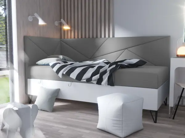 GEOMETRIC 3M łóżko młodzieżowe tapicerowane 120x200 z materacem i pojemnikiem