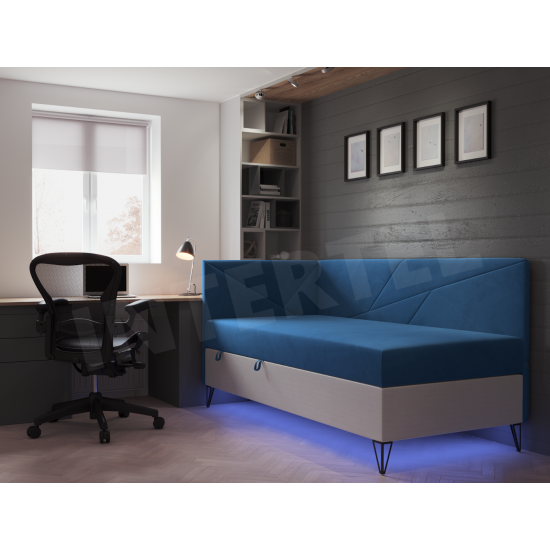 MEROO T6 łóżko tapicerowane 70x200 z LED RGB