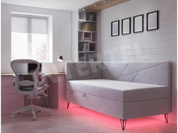 GEOMETRIC 3M łóżko tapicerowane 90x200 z LED RGB