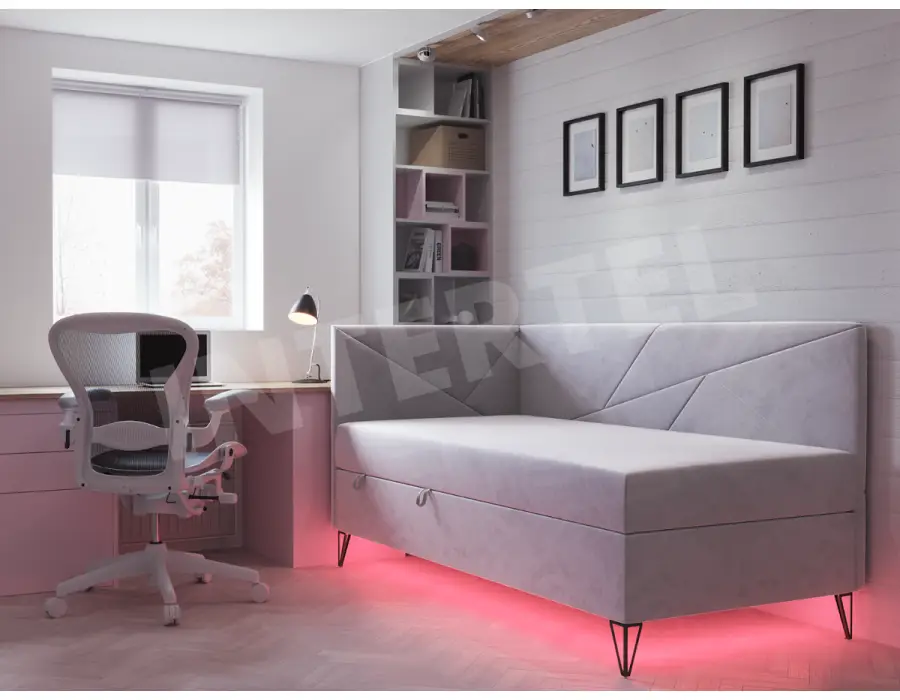 GEOMETRIC 3M łóżko tapicerowane 80x200 z LED RGB
