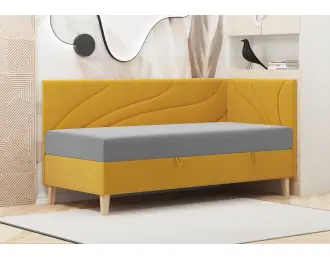 NEPTUN 2M łóżko tapicerowane 100x200 przeszycie fala z pojemnikiem i materacem