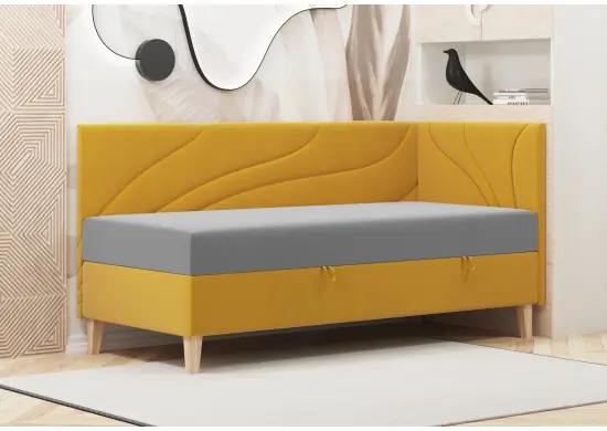 NEPTUN 2M łóżko tapicerowane 70x200 przeszycie fala z pojemnikiem i materacem