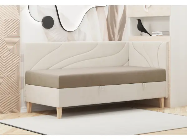 NEPTUN 2M łóżko tapicerowane 90x200 przeszycie fala z pojemnikiem i materacem