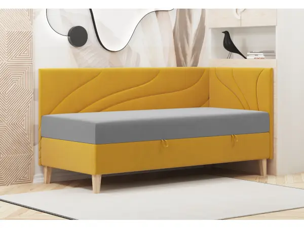 NEPTUN 2M łóżko tapicerowane 90x200 przeszycie fala z pojemnikiem i materacem