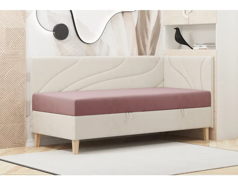 NEPTUN 2M łóżko tapicerowane 80x200 przeszycie fala z pojemnikiem i materacem