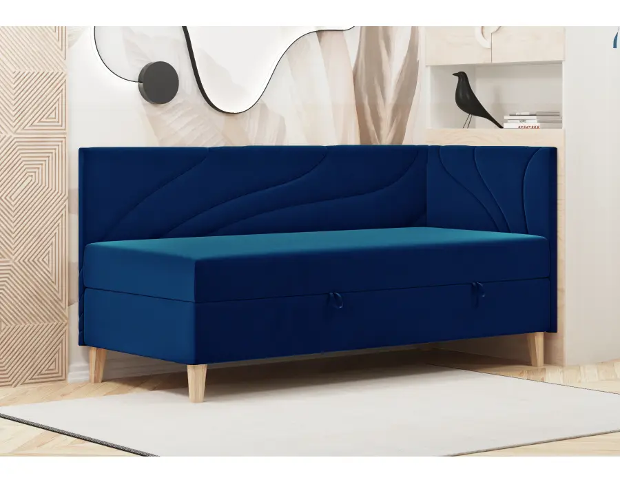 NEPTUN 2M łóżko tapicerowane 100x200 przeszycie fala z pojemnikiem i materacem