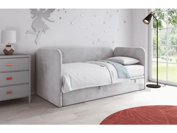 OLIVIER łóżko tapicerowane 100x200 z trzema zaokrąglonymi zagłówkami