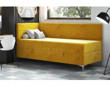 PLAY 2M  narożne, pojedyncze łóżko tapicerowane do pokoju nastolatka z materacem 120x200 z pojemnikiem, nóżki metal