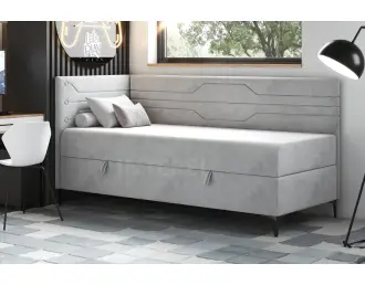PLAY 2M jednoosobowe, wygodne łóżko tapicerowane z materacem 90x200 z pojemnikiem, nóżki metal