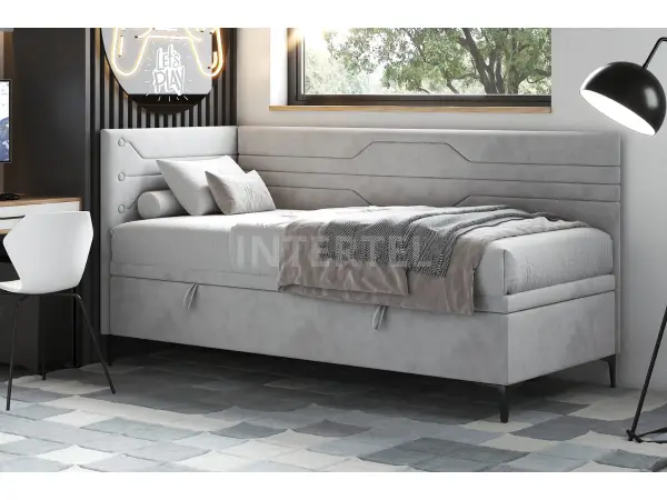 PLAY 1R narożne łóżko jednoosobowe, tapicerowane 100x200 z pojemnikiem dla nastolatka