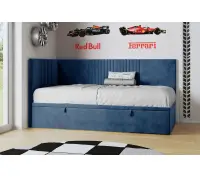 SPEED młodzieżowe łóżko tapicerowane z pojemnikiem 80x200, pojedyncze z zagłowiem narożnym i panelem bocznym