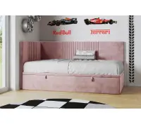 SPEED młodzieżowe łóżko tapicerowane z pojemnikiem 100x200, pojedyncze z zagłowiem narożnym i panelem bocznym