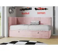 SPEED młodzieżowe łóżko tapicerowane z pojemnikiem 80x200, pojedyncze z zagłowiem narożnym i panelem bocznym