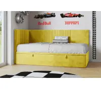 SPEED młodzieżowe łóżko tapicerowane z pojemnikiem 120x200, pojedyncze z zagłowiem narożnym i panelem bocznym