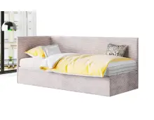 Łóżko  tapicerowane narożne TOMAS 100x200 z pojemnikiem bez nóżek w tkaninie sztruks Lincoln