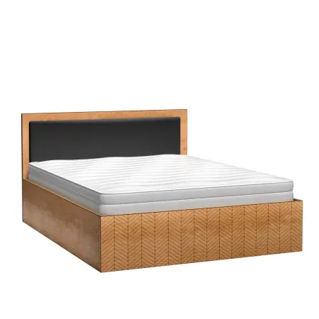FONTI F12 łóżko dwuosobowe 160x200 tapicerowane zagłowie dąb karmel, jodełka