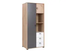 TOBI 02 szafa młodzieżowa uchylna 1-drzwiowa z szufladami i szafką, dąb artisan / grafit / biały