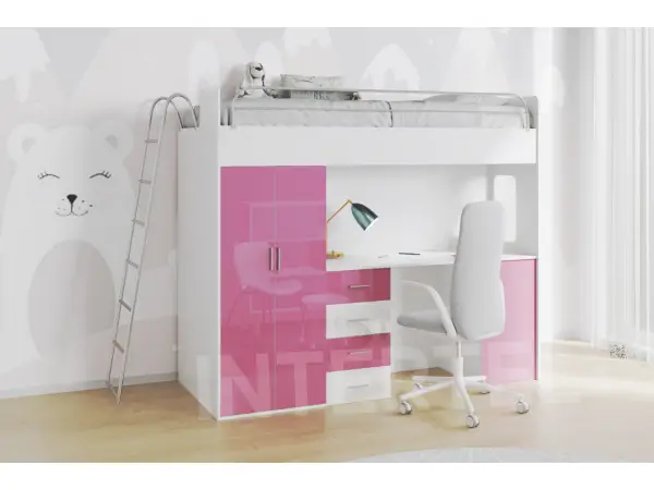 MAJA 4D łóżko piętrowe z materacem + drabinka szafa i biurko + stelaż