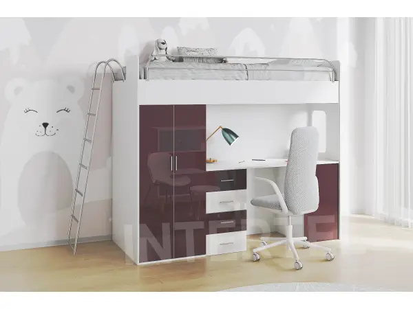 MAJA 4D łóżko piętrowe z materacem + drabinka szafa i biurko + stelaż