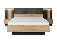 CAVE łóżko 160x200  ze stolikami nocnymi i oświetleniem LED do sypialni, dąb artisan + antracyt