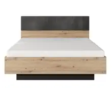 CAVE łóżko 160x200 z tapicerowanym zagłowiem + stelaż pod materac, dąb artisan + antracyt