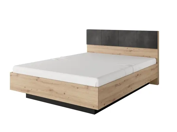 CAVE łóżko 160x200 z tapicerowanym zagłowiem i pojemnikiem dąb artisan + antracyt