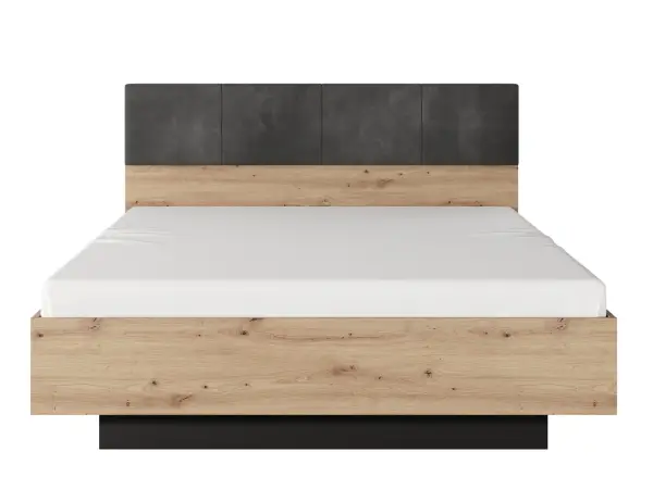 CAVE łóżko 160x200 z tapicerowanym zagłowiem i pojemnikiem dąb artisan + antracyt