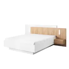 EMMA łóżko ze stolikami i oświetleniem biały / dąb craft złoty